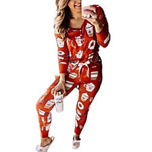 Women's Loungewear Sets Home Halloween Daily Bed Print Cartoon Stripe Polyster Fashion Soft T shirt Pant Fall Winter V Wire Long Sleeve Long Pant Drawstring Lightinthebox