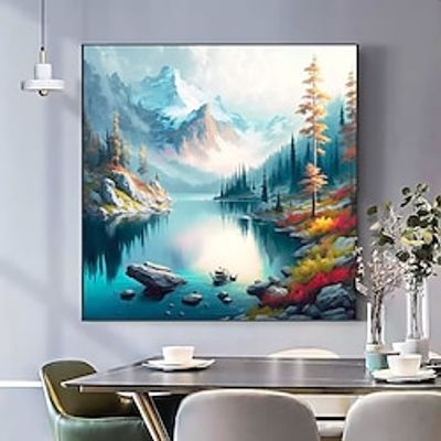 Hand Painted Oil Painting Handmade Wall Abstract Mountain Landscape Oil Painting On Canvas Large Wall Art Original Nature Scenery Painting Home Decoration Decor Rolled Canvas No Frame Unstretched miniinthebox
