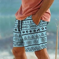 Men's Sweat Shorts Beach Shorts Terry Shorts Drawstring Elastic Waist 3D Print Geometry Breathable Soft Short Daily Streetwear Cotton Blend Ethnic Style Casual Black White Micro-elastic Lightinthebox - thumbnail