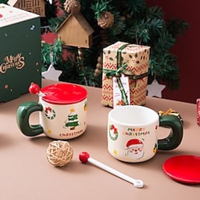 1pc 380ml Cartoon Santa Claus Ceramic Cup Gift Box Set Cute Fat Handle With Mixing Spoon Mug For Office Home Lightinthebox
