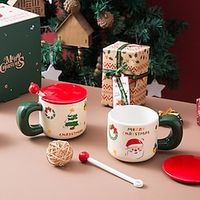 1pc 380ml Cartoon Santa Claus Ceramic Cup Gift Box Set Cute Fat Handle With Mixing Spoon Mug For Office Home Lightinthebox - thumbnail