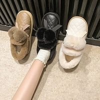 Women's Flats Slip-Ons Plus Size Comfort Shoes Home Daily Fleece Lined Winter Flat Heel Casual Comfort Minimalism Faux Leather Black Khaki Beige Lightinthebox - thumbnail