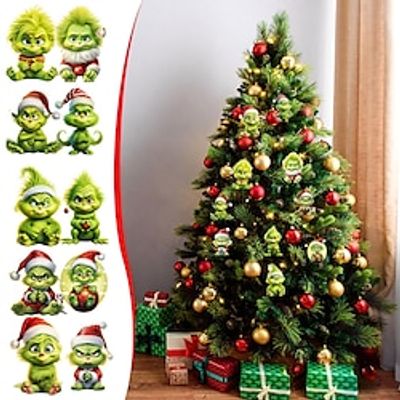 Christmas Hanging Ornament Grinches 2D Acrylic Christmas Tree Decor Pendants Cute Funny Green Christmas Pendants Xmas Hanging Ornaments miniinthebox