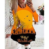 Women's Casual Dress Swing Dress Short Mini Dress Blue Yellow Wine Orange Gray Long Sleeve Plaid Skull Pumpkin Print Fall Winter Crew Neck Vacation Casual Halloween 2022 S M L XL 2XL 3XL 4XL 5XL 6XL Lightinthebox - thumbnail