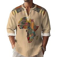 Men's Casual Shirt Daily Summer Spring Fall Stand Collar Long Sleeve Khaki S, M, L Polyester Shirt Lightinthebox