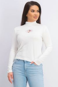 Womens Turtle Neck Long Sleeve Tee  White
