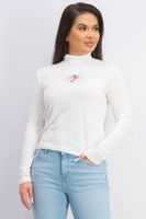 Womens Turtle Neck Long Sleeve Tee  White - thumbnail