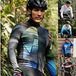 21Grams Men's Cycling Jersey Long Sleeve Bike Jersey Top with 3 Rear Pockets Mountain Bike MTB Road Bike Cycling Breathable Quick Dry Moisture Wicking Reflective Strips Black Sky Blue Royal Blue Lightinthebox