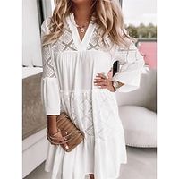 Women's Casual Dress Lace Dress White Dress Mini Dress Lace Patchwork Work Street Date Elegant Streetwear V Neck Long Sleeve Loose Fit White Color S M L XL XXL Size Lightinthebox - thumbnail