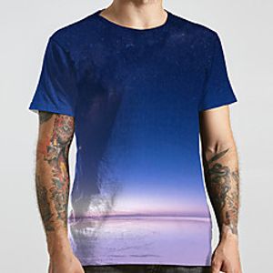 Men's Unisex Tee T shirt 3D Print Galaxy Graphic Prints Plus Size Print Short Sleeve Casual Tops Basic Designer Big and Tall Blue miniinthebox