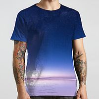 Men's Unisex Tee T shirt 3D Print Galaxy Graphic Prints Plus Size Print Short Sleeve Casual Tops Basic Designer Big and Tall Blue miniinthebox - thumbnail