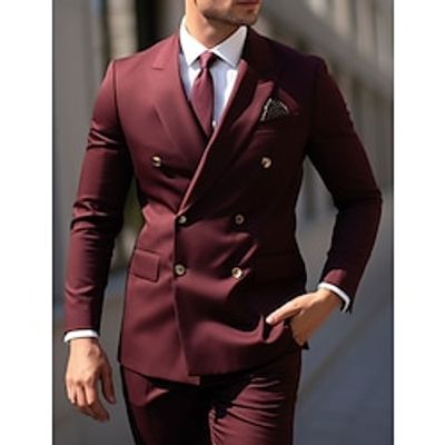Burgundy Men's Wedding Suits Solid Colored 2 Piece Plus Size Business Tailored Fit Double Breasted Six-buttons 2023 Lightinthebox Burgundy Men's Wedding Suits Solid Colored 2 Piece Plus Size Business Tailored Fit Double Breasted Six-buttons 2023 Lightinthebox