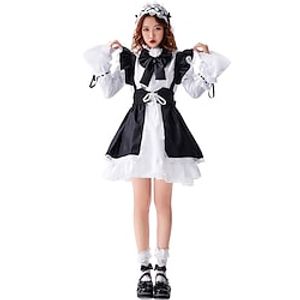 Lolita Sweet Lolita Shiro Kuro Lolita Lolita Dress Cosplay Costume Maid Suits Women's Japanese Cosplay Costumes Black Solid Color Long Sleeve  Apron Lightinthebox