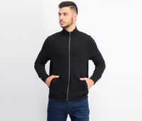 Mens Zip-Front Heathered Sweater  Deep Black - thumbnail