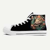 Men's Sneakers Casual Shoes Print Shoes Plus Size Classic Casual New Year Daily Canvas Lace-up Black Black Blue Summer Spring Fall Lightinthebox - thumbnail