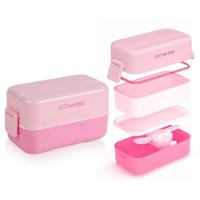 Eazy Kids Double Decker Tic - Tac - Toe Lunch Box With Bento Compartment Splitter Sauce Box And Spoon - Pink 1200ml EZ_ROLB_PI