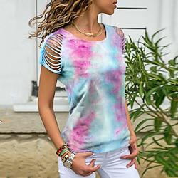 Women's T shirt Tee Tie Dye Daily Weekend Cut Out Print Pink Short Sleeve Fashion Round Neck Summer Lightinthebox