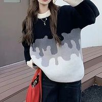 Women's Pullover Sweater Jumper Crochet Knit Knitted Patchwork Color Gradient Crew Neck Stylish Casual Daily Holiday Fall Winter Black Blue S M L / Long Sleeve miniinthebox - thumbnail