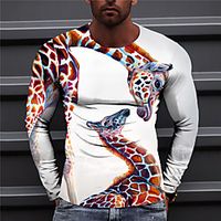 Men's Unisex T shirt 3D Print Graphic Prints Giraffe Crew Neck Daily Holiday Print Long Sleeve Tops Casual Designer Big and Tall White Lightinthebox - thumbnail