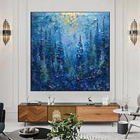 Hand painted 3D Blue Forest Oil Painting on Canvas hand painted Abstract Textured flower tree painting Wall Art Nature Landscape Wall Art painting for Living Room Decor Custom Painting Lightinthebox