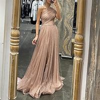 A-Line Evening Gown Glittering Dress Wedding Prom Court Train Sleeveless One Shoulder Tulle with Glitter Ruched Appliques 2023 Lightinthebox - thumbnail