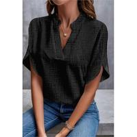 Blouse Women's Denim Blue Black White Solid / Plain Color Basic Daily Elegant V Neck S Lightinthebox