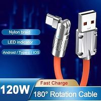 Zinc Alloy Mobile Phone Data Cable Elbow 180Rotating Liquid Silicone Game Fast Charging With Light 6A Lightinthebox - thumbnail