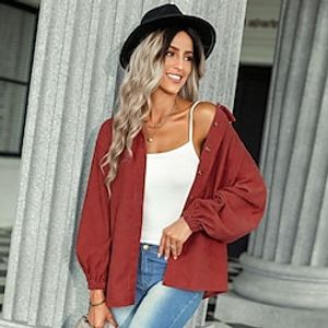 Women's Blouse Shirt Camel Dark Gray Red Plain Button Long Sleeve Office Business Streetwear Casual Shirt Collar Regular Lantern Sleeve S Lightinthebox