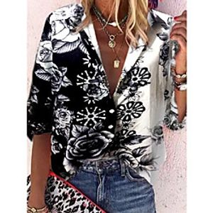 Women's Bohemian Theme Blouse Shirt Floral Print Shirt Collar Tops Black miniinthebox