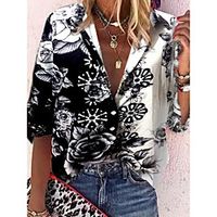 Women's Bohemian Theme Blouse Shirt Floral Print Shirt Collar Tops Black miniinthebox - thumbnail