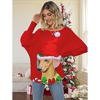 Women's Ugly Christmas Sweater Pullover Sweater Jumper Crew Neck Ribbed Knit Polyester Knitted Print Fall Winter Regular Outdoor Christmas Holiday Daily Stylish Casual Long Sleeve Animal Plaid Santa Lightinthebox - thumbnail