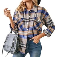 Women's Shirt Blouse Plaid Pink Blue Camel Print Button Long Sleeve Casual Fashion Shirt Collar Regular Fit Fall  Winter Lightinthebox - thumbnail