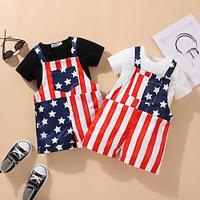 2 Pieces Toddler Girls' American National Day Star Shirt Shorts Set Short Sleeve Fashion Anniversary 3-7 Years Summer Black White Lightinthebox