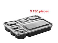 Hotpack Black Base Rectangular 6-compartment Container 150 pieces - BBR6C