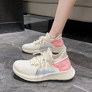 Women's Sneakers Flyknit Shoes Outdoor Flat Heel Round Toe Tissage Volant Lace-up Black Beige Gray Lightinthebox