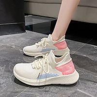 Women's Sneakers Flyknit Shoes Outdoor Flat Heel Round Toe Tissage Volant Lace-up Black Beige Gray Lightinthebox - thumbnail