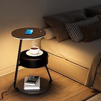 End Table with Lamp,Floor Lamp with Table Attached,Rustic Bedside Nightstand with Drawer and Wireless Charging for Bedroom,Living Room 110-240V Lightinthebox