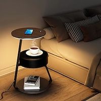 End Table with Lamp,Floor Lamp with Table Attached,Rustic Bedside Nightstand with Drawer and Wireless Charging for Bedroom,Living Room 110-240V Lightinthebox - thumbnail
