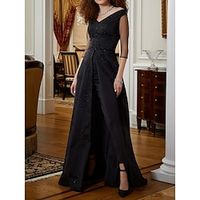 Jumpsuits Mother of the Bride Dress Wedding Guest Elegant V Neck Sweep  Brush Train Stretch Satin Half Sleeve with Sequin Split Front Ruching 2023 Lightinthebox - thumbnail