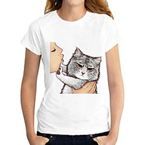Women's T shirt Cat Graphic Print Round Neck Tops Basic Basic Top White Black Dark Gray Lightinthebox