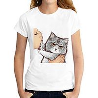 Women's T shirt Cat Graphic Print Round Neck Tops Basic Basic Top White Black Dark Gray Lightinthebox - thumbnail