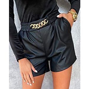 Women's Fashion Shorts Side Pockets Elastic Waist Short Pants Casual Weekend Micro-elastic Plain Comfort Mid Waist Black S M L XL Lightinthebox