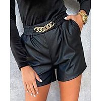 Women's Fashion Shorts Side Pockets Elastic Waist Short Pants Casual Weekend Micro-elastic Plain Comfort Mid Waist Black S M L XL Lightinthebox - thumbnail