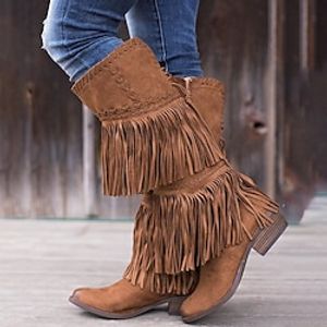 Women's Boots Biker boots Cowboy Boots Plus Size Party Outdoor Office Solid Color Over The Knee Boots Knee High Boots Summer Winter Tassel Cone Heel Chunky Heel Round Toe Elegant Vacation Vintage Lightinthebox