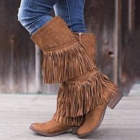 Women's Boots Biker boots Cowboy Boots Plus Size Party Outdoor Office Solid Color Over The Knee Boots Knee High Boots Summer Winter Tassel Cone Heel Chunky Heel Round Toe Elegant Vacation Vintage Lightinthebox - thumbnail