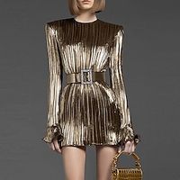 Sheath  Column Homecoming Dresses Glittering Dress Party Wear Short  Mini Long Sleeve Jewel Neck Belt  Sash Lurex Fabric with Glitter 2023 Lightinthebox - thumbnail