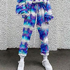 Women's Basic Soft Comfort Going out Gym Sweatpants Pants Color Block Tie Dye Colorful Full Length Elastic Drawstring Design Print Blue Green Lightinthebox