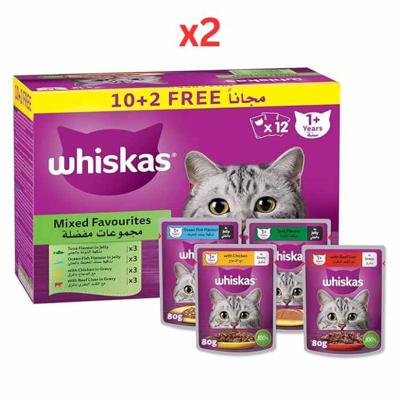 Whiskas Mixed Favourites Wet Cat Food 10+2 Multipack 12X80G (Pack of 2) Whiskas Mixed Favourites Wet Cat Food 10+2 Multipack 12X80G (Pack of 2)