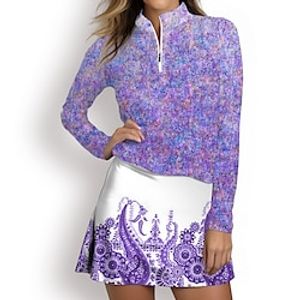 Women's Polo Shirt Golf Shirt Breathable Quick Dry Moisture Wicking Long Sleeve Golf Apparel Golf Clothes Regular Fit Zipper Stand Collar Printed Spring Autumn Tennis Golf Pickleball Lightinthebox