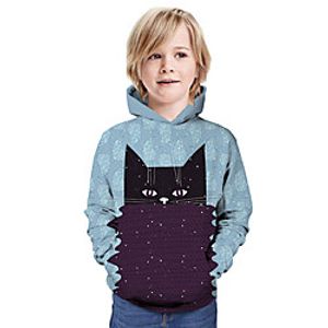 Kids Boys' Hoodie  Sweatshirt Long Sleeve Cat 3D Print Animal Print Blue Children Tops Summer Active Daily Wear Regular Fit 3-13 Years Lightinthebox